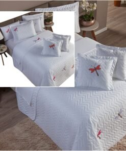 Kit 3 Pçs Cobre Leito Casal Padrão Libélula Bordado