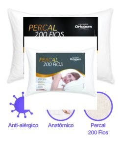 Travesseiro Ortobom Fascínio Percal 200 Fios Silicone Extra Macio 70x50cm