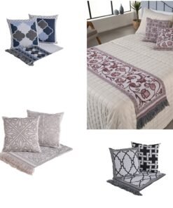 Kit 5 Pçs Peseira Cama Padrão e Queen e Almofadas Cheias Grécia Jacquard