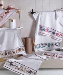 Kit 5 Pçs Pano de Copa Prato para Cozinha Felpudo com Barrado Estampado Sortido
