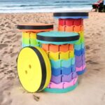 Banco Retrátil Colorido Portátil com Alça Telescópica Banquinho Dobrável Ajustável Pesca Camping Caminhada - Imagem 3