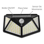 Luminária Solar Parede 100 Led Sensor Presença Com 3 Funções - Imagem 2