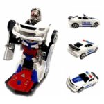 Carro Policia Transformers Robô Branco Musica Luz Bate Volta - Imagem 2