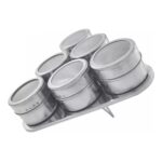 Porta Condimentos E Tempero Magnético em Inox com 6 Potes Com Imã para geladeira kit com 6 potes e suporte inclinado - Imagem 6