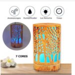 Abajur Umidificador Difusor e Aromatizante Ultrassônico Luminária Madeira Led 300ml - Imagem 4
