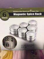 Porta Condimentos E Tempero Magnético em Inox com 6 Potes Com Imã para geladeira kit com 6 potes e suporte inclinado - Imagem 4