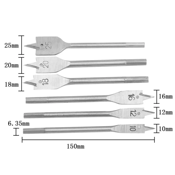 Jogo Kit De Broca Chata Longa Madeira 6 Peças Profissional