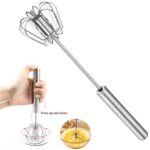 Batedor de ovos manual  fouet profissional semi automático prateado de aço inox - Imagem 8
