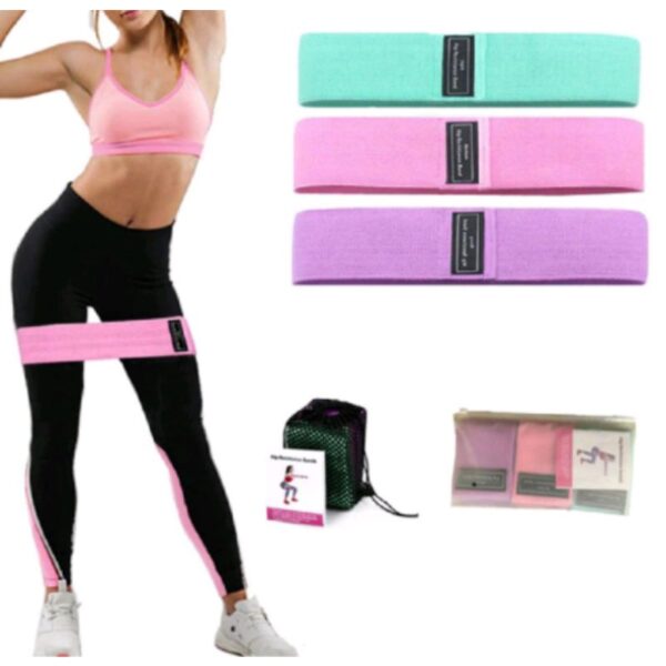 Kit 3 Faixas Elásticas Mini Band Tecido Exercício Academia Casa (Leve, Médio, Forte)