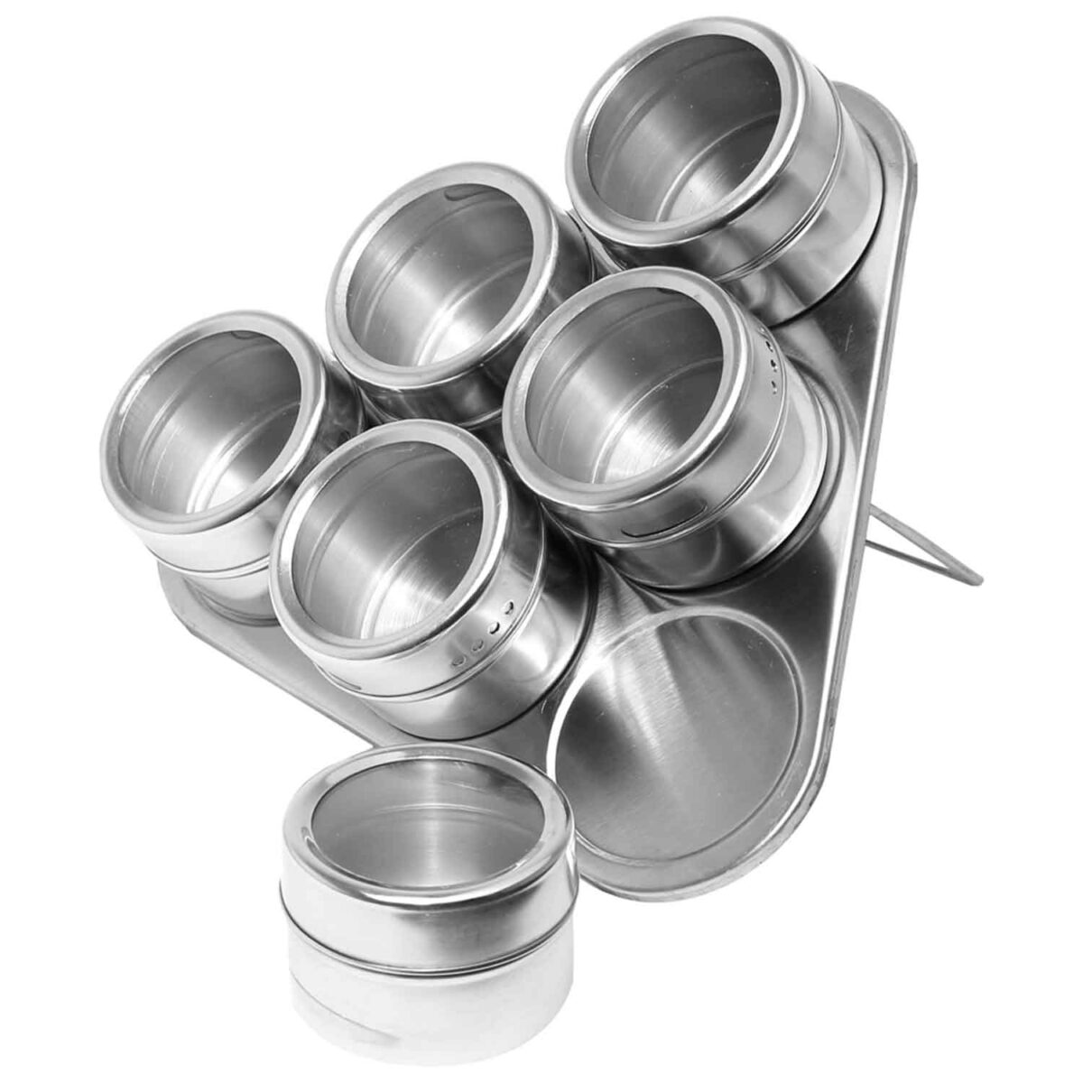Porta Condimentos E Tempero Magnético em Inox com 6 Potes Com Imã para geladeira kit com 6 potes e suporte inclinado - Imagem 2