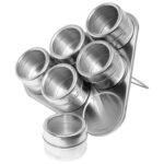 Porta Condimentos E Tempero Magnético em Inox com 6 Potes Com Imã para geladeira kit com 6 potes e suporte inclinado - Imagem 2