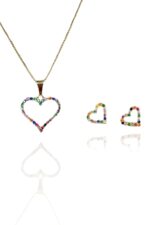 Conjunto Corações com Zircônia Colorida Banhado em Ouro 18k (CJ0028) - Imagem 2