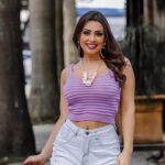 Blusa Cropped Tricot Feminino Moda Verão Top Nervura - Imagem 2