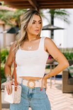 Blusa Cropped Tricot Feminino Moda Verão Top Nervura - Imagem 6