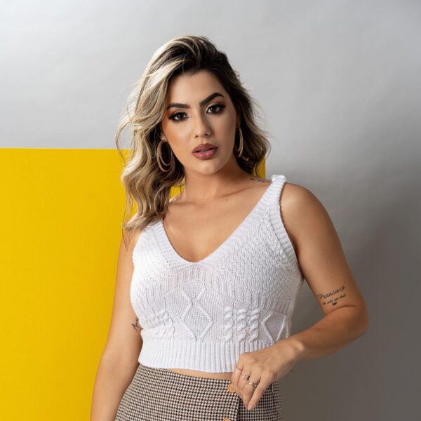 Cropped Feminino Top Tricot Moda Verão Detalhes Frete/Costa