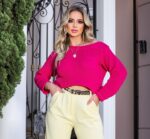 Blusa Curta Tricot Lisa com Bolso - Imagem 3
