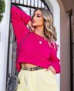 Blusa Curta Tricot Lisa com Bolso - Imagem 5