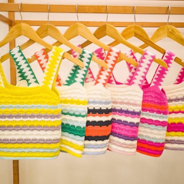 Cropped Feminino Moda Tricot Top Alça Colorida