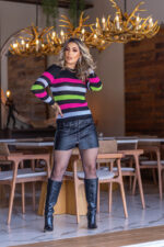 Blusa Feminina Tricot Cacharrel Listrada Moda Blogueiras - Imagem 2