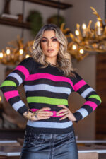 Blusa Feminina Tricot Cacharrel Listrada Moda Blogueiras - Imagem 7