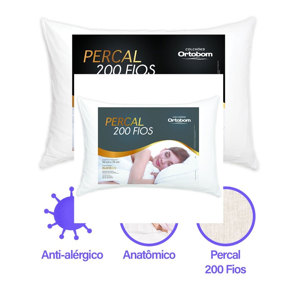 Travesseiro Ortobom Fascínio Percal 200 Fios Silicone Extra 1 Travesseiro Ortobom Fascínio Percal 200 Fios Silicone Extra