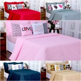 Kit 8 Pçs Cobre Leito Casal Queen Liberty Com Lençol E