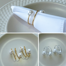 Kit 8 Pçs Anel Para Guardanapo 8 Lugares Pérola Duas Voltas