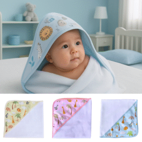 Toalha de Banho Bebê Safari Forro Fralda com Capuz 70x70cm