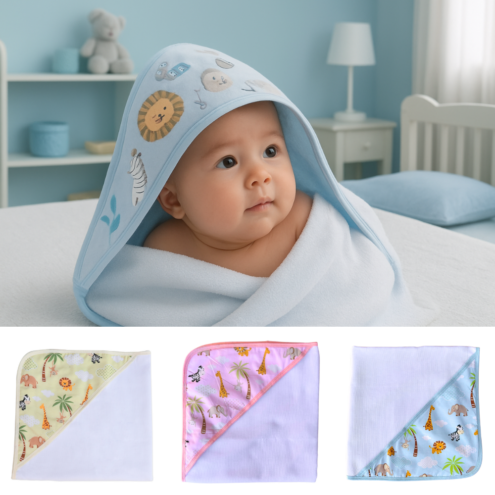 Toalha de Banho Bebê Safari Forro Fralda com Capuz 70x70cm 1 Toalha de Banho Bebê Safari Forro Fralda com Capuz 70x70cm