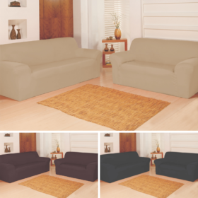 Kit 2 Pçs Capa Protetora de Sofá Padrão 2 e 3 Lugares Adere Liso Face Única Malha Gel