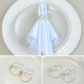 Kit 2 Pçs Anel para Guardanapo 2 Lugares Pérola Dupla Grande 4x3cm Argola