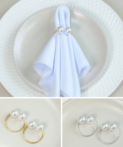 Kit 4 Pçs Anel para Guardanapo 4 Lugares Pérola Dupla Grande 4x3cm Argola