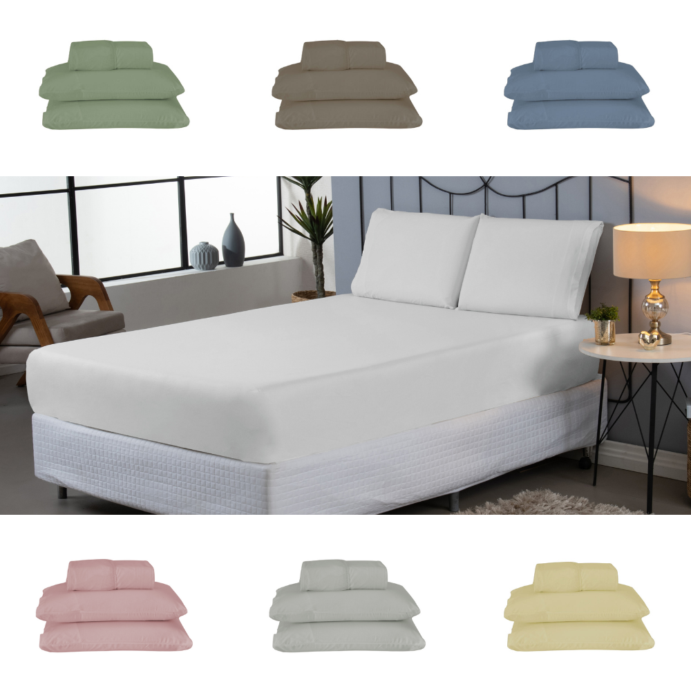 Jogo de Lençol 3 Pçs Casal Queen Dia a Dia Simples Liso Percal 180 Fios com Elástico 1 Jogo de Lençol 3 Pçs Casal Queen Dia a Dia Simples Liso Percal 180 Fios com Elástico