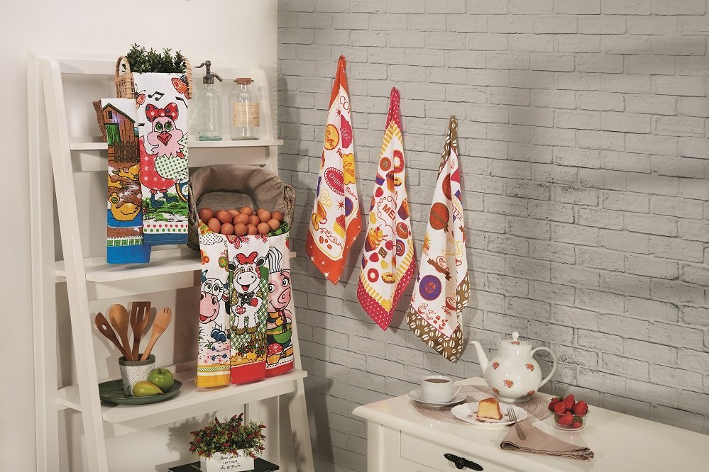 Kit 6 Pçs Pano de Copa Prato para Cozinha Venezaa Estampado 1 Kit 6 Pçs Pano de Copa Prato para Cozinha Venezaa Estampado