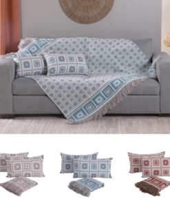Kit 5 Pçs Xale para Sofá e Almofadas Cheias Marrocos Jacquard 1,35x1,35m com Franja