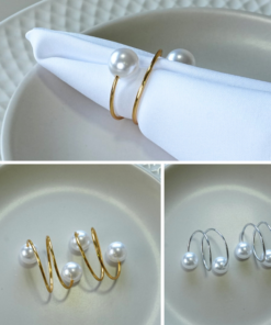 Kit 6 Pçs Anel para Guardanapo 6 Lugares Pérola Duas Voltas 4,5x4,5cm Argola