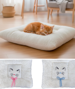 Colchonete Tapete Pet para Gatos Sasha Médio Quadrado Bordado Impermeável Sherpa Palha