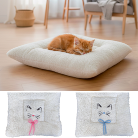 Colchonete Tapete Pet para Gatos Sasha Médio Quadrado Bordado Impermeável Sherpa Palha