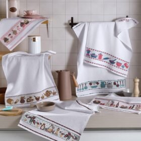Kit 5 Pçs Pano de Copa Prato para Cozinha Felpudo com Barrado Estampado Sortido