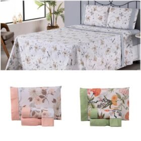 Jogo de Lençol 4 Pçs Casal Queen Encantare Completo Ponto Palito Estampado Percal 180 Fios