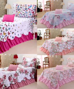 Kit 3 Pçs Cobre Leito Colcha Solteiro Belize com Babados