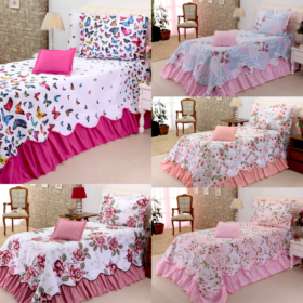 Kit 3 Pçs Cobre Leito Colcha Solteiro Belize com Babados