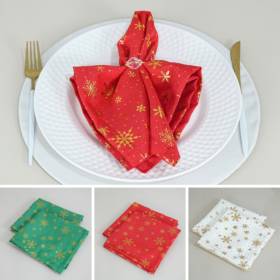 Kit 2 Pçs Guardanapo 2 Lugares Lumine Tecido Oxford 42x42cm Estampa Flocos de Neve Dourado