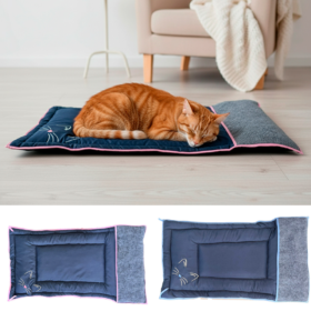 Colchonete Tapete Pet para Gatos Zoe Médio Retangular Bordado com Arranhador