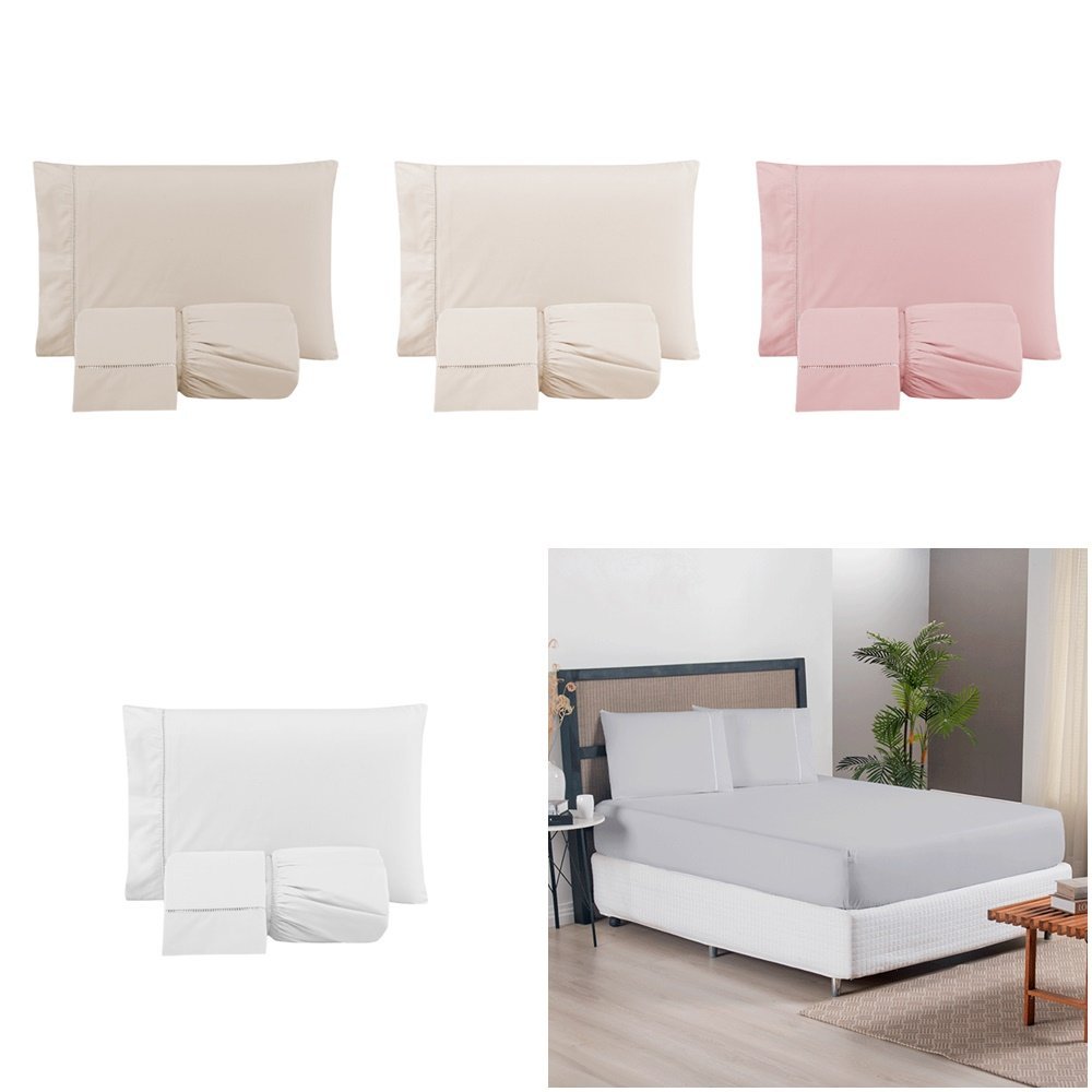 Jogo de Lençol 3 Pçs Casal Padrão Versatile Simples Micropercal 300 Fios com Elástico 1 Jogo de Lençol 3 Pçs Casal Padrão Versatile Simples Micropercal 300 Fios com Elástico