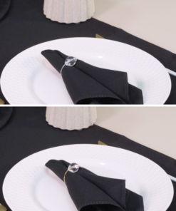 Kit 7 Pçs 2 Lugares Mesa Posta Completo (Caminho,Capa Sousplat,Base,Guardanapo,Anel) Basic Cristalino Preto