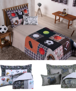 Kit 4 Pçs Edredom Boy Solteiro Infantil e Juvenil 300 fios Estampa Digital 2,50x1,90m