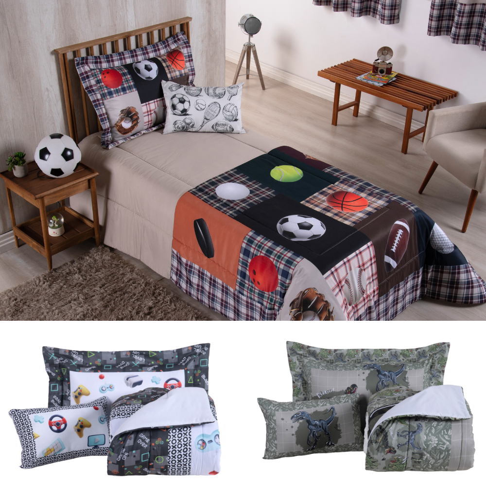 Kit 4 Pçs Edredom Boy Solteiro Infantil e Juvenil 300 fios Estampa Digital 2,50x1,90m 1 Kit 4 Pçs Edredom Boy Solteiro Infantil e Juvenil 300 fios Estampa Digital 2,50x1,90m