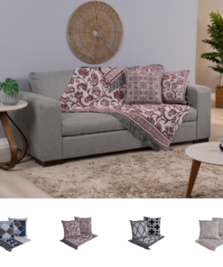 Kit 5 Pçs Xale para Sofá e Almofadas Cheias Grécia Jacquard 1,35x1,35m com Franja