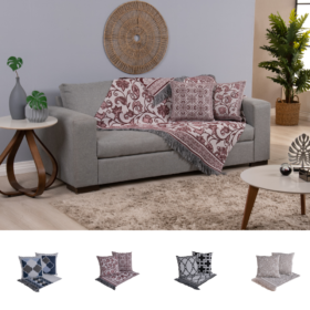 Kit 5 Pçs Xale para Sofá e Almofadas Cheias Grécia Jacquard 1,35x1,35m com Franja